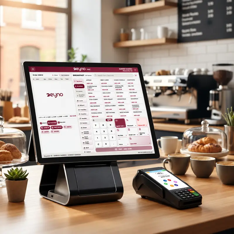 Deyno POS till in a cafe with integrated payment terminal