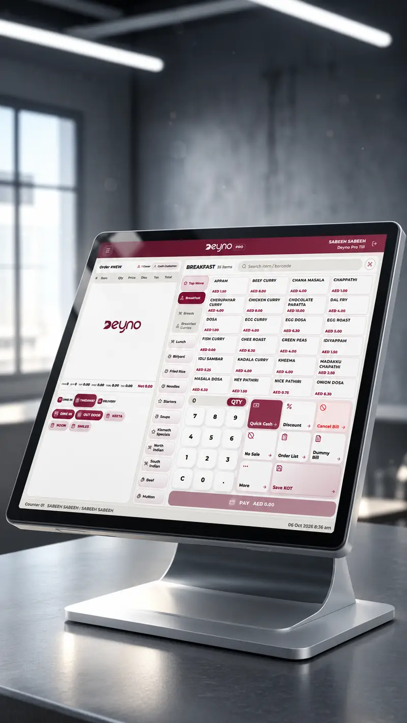 Deyno POS till in a modern dark retail counter environment